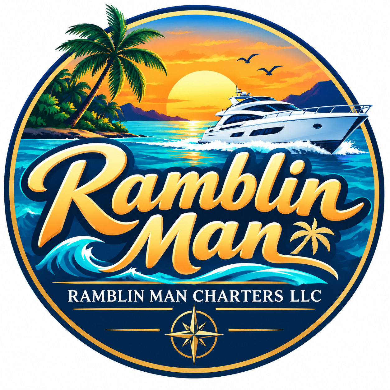 Ramblin Man circular yacht and compass emblem